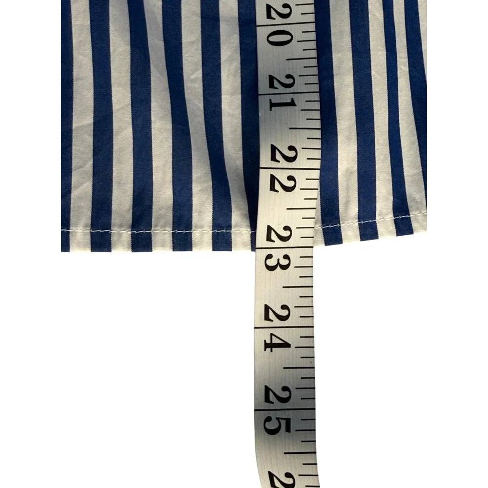Madewell Stacked-Button V-Neck Shirt in Poplin French Blue White NZ420 Small